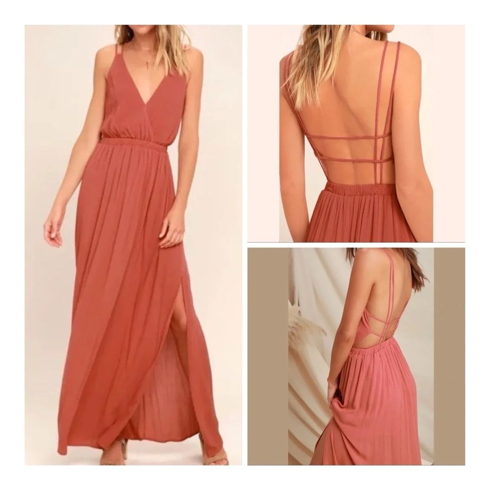 Lulu's Lost In Paradise Rusty Rose Strappy Back Lightweight Maxi Dress Size S